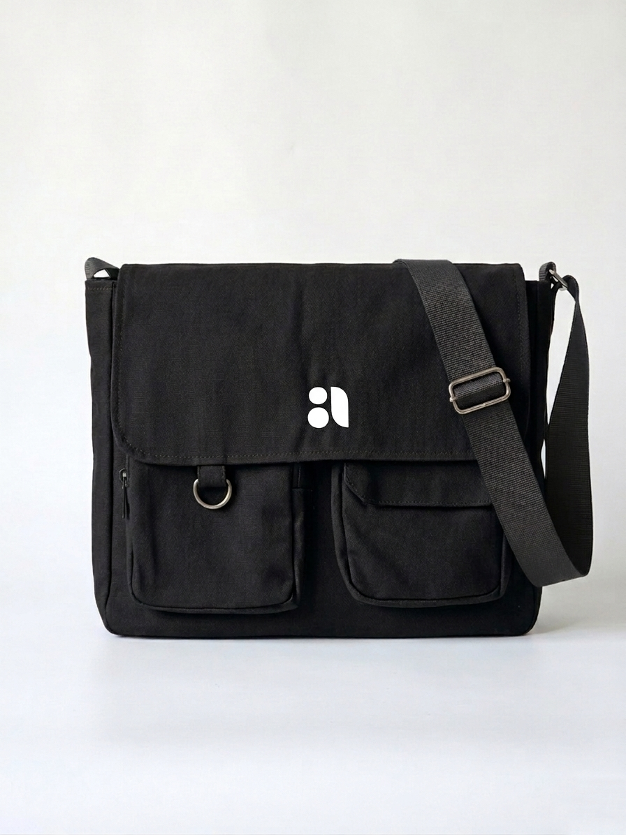 Double Pocket Messenger Bag (Black)