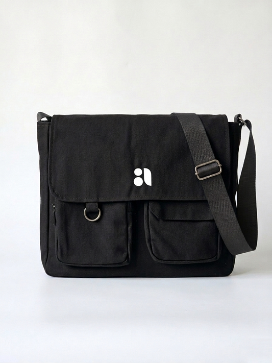 Double Pocket Messenger Bag (Black)