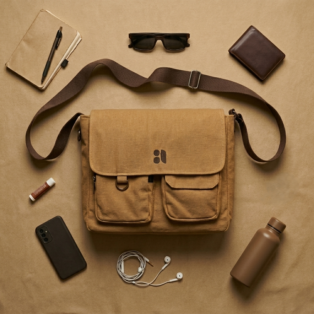 Double Pocket Messenger Bag (Brown)