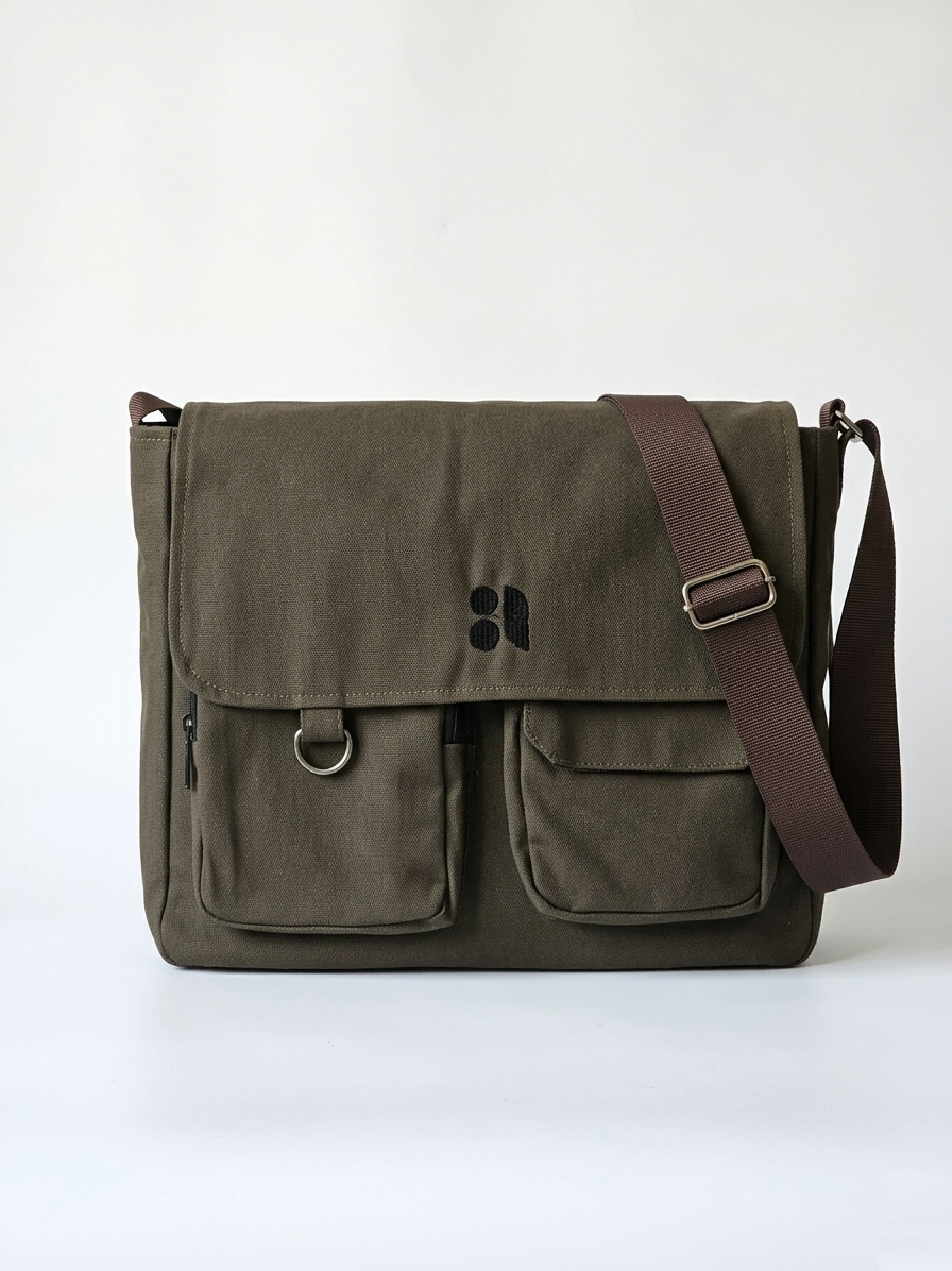 Double Pocket Messenger Bag (Dusty Olive)