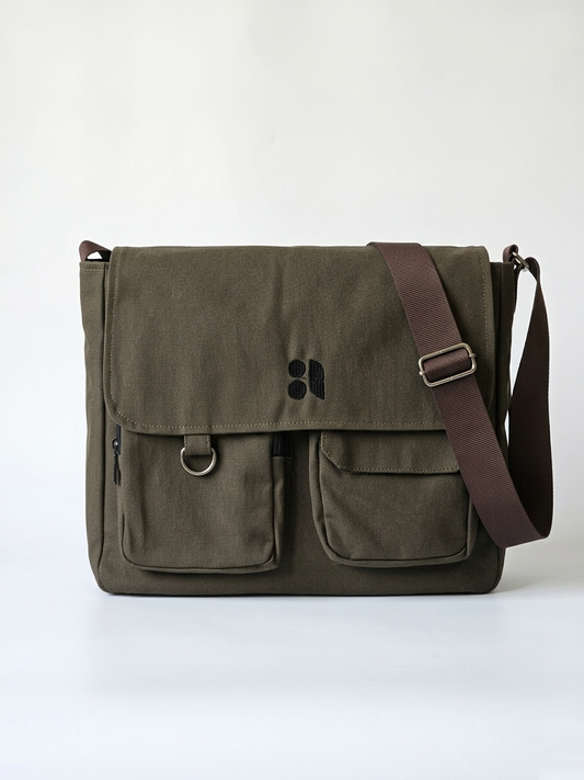 Double Pocket Messenger Bag (Dusty Olive)