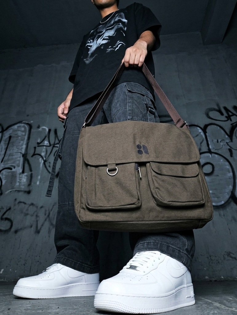 Double Pocket Messenger Bag (Dusty Olive)