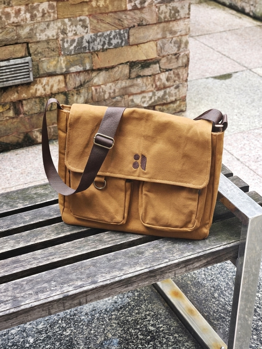 Double Pocket Messenger Bag (Brown)