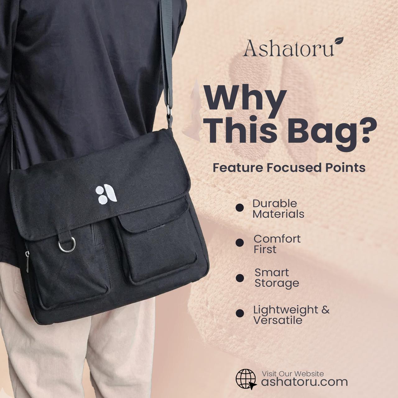Double Pocket Messenger Bag (Black)