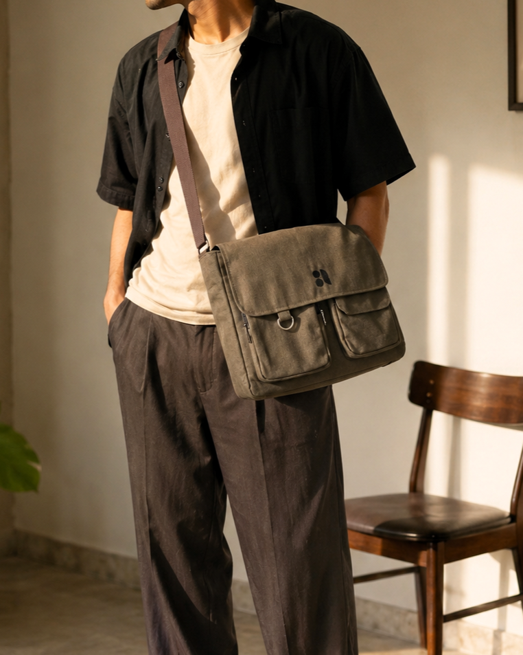 Double Pocket Messenger Bag (Dusty Olive)